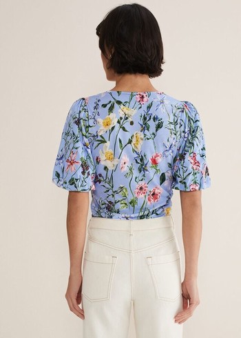 Phase Eight Donda Floral Ruched Shirts Blue/Multicolor USA | 3596781-UY